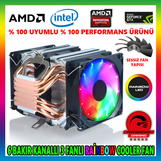 Snowman X6 Rainbow 6 Bakır Kanallı CPU Soğutucu Fan Snowman X6 Rainbow 6 Bakır Kanallı CPU Soğutucu Fan